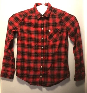 Abercrombie Kids Red/Black Plaid Flannel Shirt Boys size 13/14 Moose Logo - Picture 1 of 6