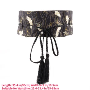 Cintura larga stampata con gru giapponese nappa Obi cintura fascia cummerbund fascia Yukata - Foto 1 di 15