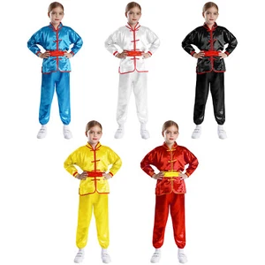 Boys Girls Kung Fu Suit Tai Chi Outfit Satin Set Stand Collar Tops Comfortable - Picture 1 of 64