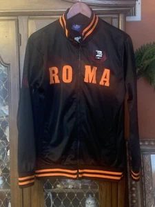 Roma Italia Authentic Black Track Jacket Orange Embroidered Soccer Men’s LARGE L - Picture 1 of 7