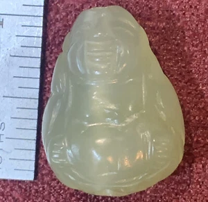 Carved Light Green Gemstone Pendant Bead Carved Buddha 1” tall - Picture 1 of 5