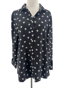 Chico's Women's Black White Polka Dot Long Sleeve Button-Up Shirt Size 2.5 (14) - Picture 1 of 5