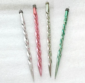 4 Vintage Christmas Ornaments Silver Glass Antique Xmas Tree USSR Decor Icicles - Picture 1 of 4