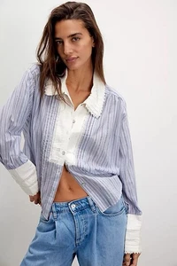 Free People Forever Love gestreiftes Spitzentop romantisch Bauern viktorianisch Gr. S - Bild 1 von 12