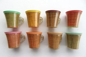 Set Of 8 Vtg Raffiaware Mug & Cup Insulated MelMac Burlap Raffia Insert - Picture 1 of 4