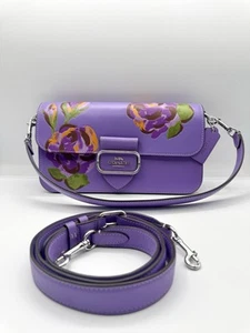 Coach Morgan Shoulder Bag With Rose Print Smooth Iris Leather Crossbody CL411 - Picture 1 of 23
