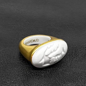 Anillo Francés BERNARDAUD Oro/Blanco Porcelana INTAGLIO SELLO Talla 7 Estilo Antiguo - Imagen 1 de 9