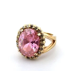 Size: 6.25 JBK 18k Gold Plated 925 Sterling Silver Pink & White CZ Ring 11.5g - Picture 1 of 11