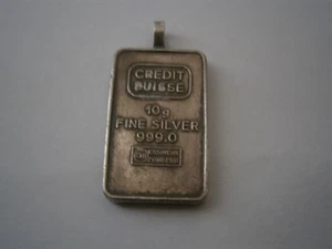 Vintage Credit Suisse 10g Fine Silver Pendant Bar .999 - Free Postage!! - Bild 1 von 2