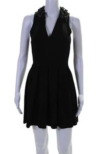 Aqua Damen schwarz Blumendetail Kragen ärmellos Etuikleid Größe XS - Bild 1 von 5