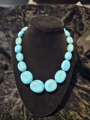 Large Faux Turquoise Howlite Disk Oval Flat Bead Lobster Clasp Exstender - Image 1 of 4