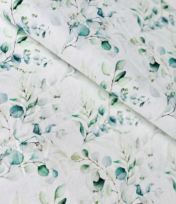 Baumwoll Musselin Stoff, Digitaldruck, Webstoff , Blumen, Meterware, Eukalyptus - Bild 1 von 4