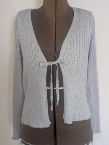 Chelsea Theodore Pointelle Tie Front Cardigan L Lettuce Hem Feminine Cottage - Picture 1 of 14