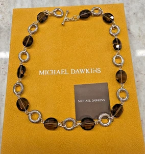 Michael Dawkins Sterling 90 Ct Smoky Quartz Necklace Toggle Clasp 18" New in Box - Picture 1 of 19