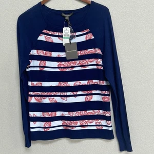NWT Tommy Bahama Women’s Peekaboo Paisley Pullover Sweater Navy Blue Red Large - Picture 1 of 8