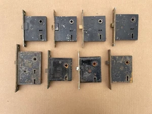 HERVORRAGENDES Konvolut 8 antike R.H.Co. Einsteck TÜRSCHLÖSSER Messing Planscheiben Schlosssatz - Bild 1 von 22