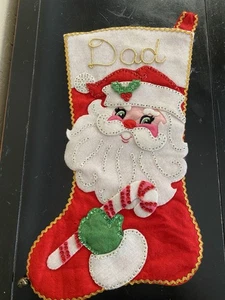 "Medias navideñas vintage hechas a mano de fieltro Papá Noel 15,5"" con lentejuelas, papá" - Imagen 1 de 8