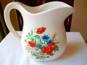 VINTAGE MCCOY MILCHKRUG 32 OZ.  1 QUART BLUMEN AUFKLEBER WEISS MATT GLASUR - Bild 1 von 9