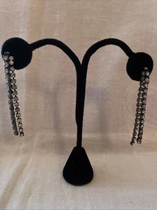 Silver Tone Rhinestone Pierced Earrings Waterfall Fringe Strand Dangle Drop 2.25 - Picture 1 of 5