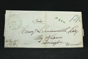 New York: Lansingburg(h) 1841 Stampless Cover, Green CDS & PAID, Rensselaer Co - Picture 1 of 3