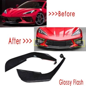 Side Canards Fins Front Bumper Lip Vent For Corvette C8 Stingray Z51 Coupe 2020+ - Picture 1 of 13