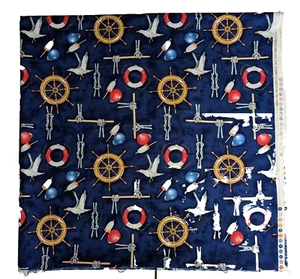 Trapunta Timeless Treasures tessuto nautico, navy, rosso gabbiano corda salvavita 2yd - Foto 1 di 3