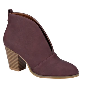 New Women Wine Color Size 5.5 Slip On Deep V Cut Block Heel Western Ankle Boots - Picture 1 of 1