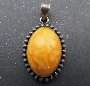 Natural Genuine Antique Butterscotch Egg Yolk Baltic Amber Silver Pendant 8.6g. - Picture 1 of 7