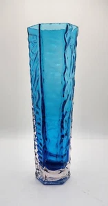 JARRÓN DE VIDRIO TAJIMA de colección corteza con carcasa azul mediados de siglo moderno texturizado Japón MCM - Imagen 1 de 5