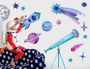 Space Stickers for Kids - Space Themed Bedroom Decor - Outer Space Wall Decal - Picture 1 of 4