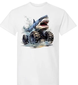 MONSTER TRUCK tee shirt, Shark, size XL,white - Bild 1 von 1