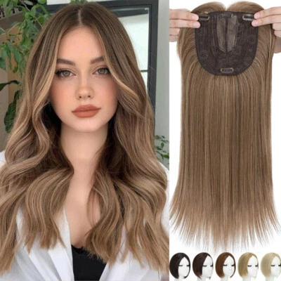 100% Real as Human Hair Topper Toupee Clip in Extensions Top Hairpiece 6"x6"Lace - Image 1 of 4