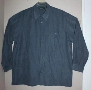 MENS MARC EDWARDS Long Sleeve Button Front blue polyester SUEDE SHIRT XXL 2XL - Picture 1 of 3