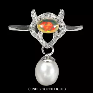Sommer 925 Silberring Oval Feuer Opal Topas Perle Edelstein Schmuck Größe 6 - Bild 1 von 9