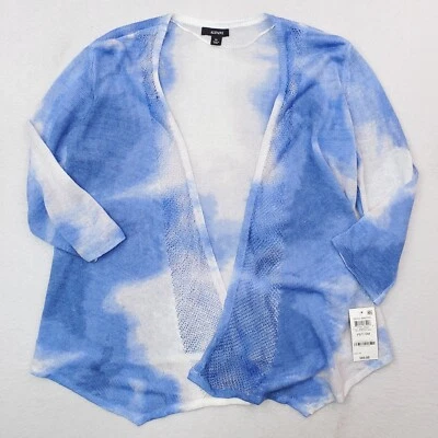 Alfani Sweater Womens Petite Small Blue Tie Dye Cardigan Sky Linen Blend NWT - Image 1 of 4