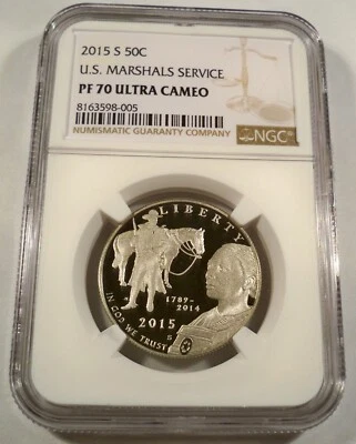 2015-S 50c NGC PR70UCAM US MARSHALS PROOF COMMEMORATIVE HALF DOLLAR PF PR 70 DC - Image 1 of 4