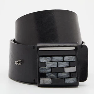 Emporio Armani Black Leather Brick Buckle Wide Belt - Picture 1 of 8