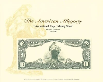 B219 BEP 1997 IPMS Souvenir Card 1902 Allegory $10 NBN Liberty Progress - Image 1 of 2
