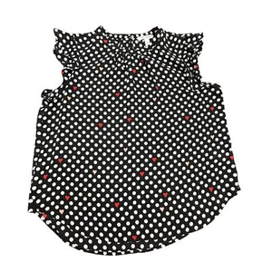 Popsugar Camicia Donna L Nero Bianco Pois Rosa Rosso Cuori Manica Increspata - Foto 1 di 9