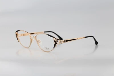 Diva 5068 2, Vintage 90s Negro y Dorado Gafas Ojo de Gato Monturas Mujer Nuevo de Lote Antiguo Foto 1 de 4