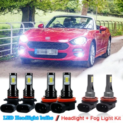适用于菲亚特 124 SPIDER 2017 - 2020 6X 6000K LED 车头灯套件 + 雾灯灯泡组合 — 第 1/4 张图片