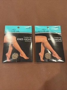 Ravinia Q Comfort Top Reinforced Toe Nylon Blend Knee-Highs Beige & Suntan 2pk - Picture 1 of 2