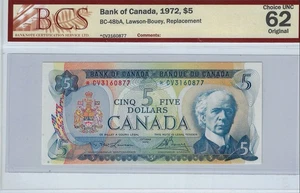 1972  BOC  BC-48bA, $5 Law/Bou SN *CV 3160877 BCS MS-62 Replacement - Bild 1 von 2
