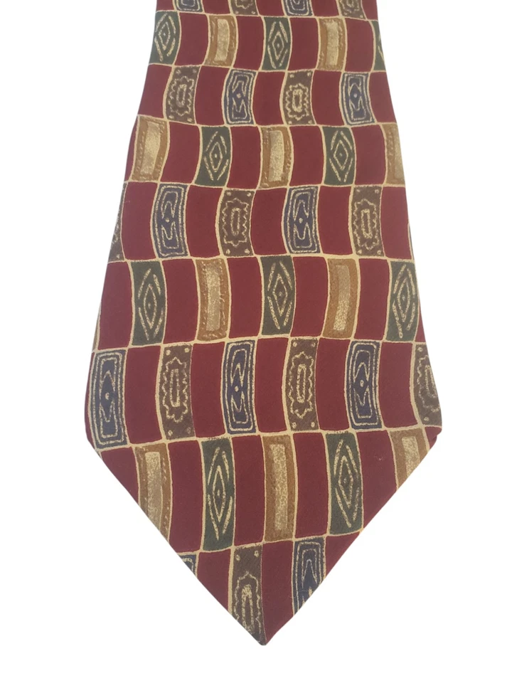 Corbata Karl Lagerfeld Para Hombre Diseñador Lujo Borgoña Tostado Verde Geométrica Foto 1 de 4