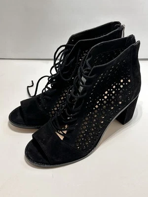 Vince Camuto Black Suede Laser Cut Lace-Up Peep Toe Heeled Sandals - Size 9M - Image 1 of 4