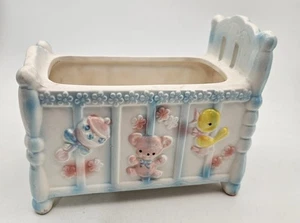 Vintage 1980s Napcoware Japan Imports Baby Crib Planter Hand Painted Ceramic - Picture 1 of 12