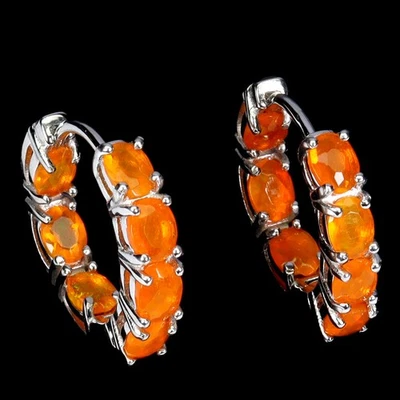 925 Sterling Silver Earrings Oval Orange Opal 4x3mm Natural Gemstone Jewelry - Image 1 of 4