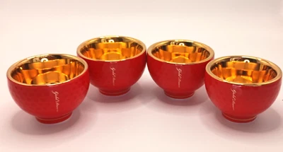 Золотой мечта 24k золото красный керамический саке чашка вина бокал праздник новый год набор из 4 - Изображение 1 из 4