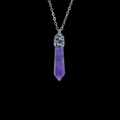 Vendedor de EE. UU. Pilar Hexágono Plata Amatista Collar Ágata Piedra Curativa Chakra Foto 1 de 4