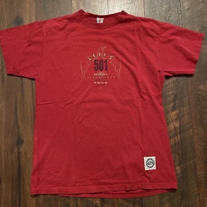 Vintage Levis 501 Jeans Logo Red T-Shirt Size Small S made in USA Mens Adult - Picture 1 of 7